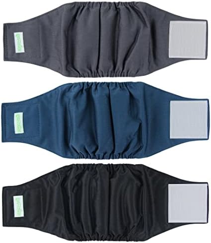 Wegreeco Washable Male Dog Belly Band (Stylish Pattern) - Pack of 3 - Washable Male Dog Belly Wrap, Dog Diapers Male (Black, Charcoal, Navy, Large)