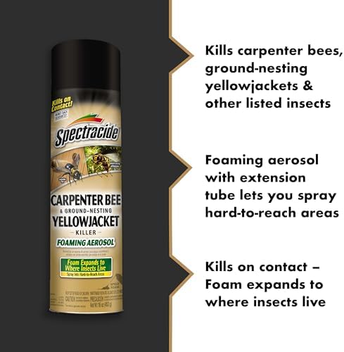 Spectracide Carpenter Bee And Ground-Nesting Yellowjacket Killer Foaming Aerosol 16 Ounce (Pack of 12), Expands To Where Insects Live