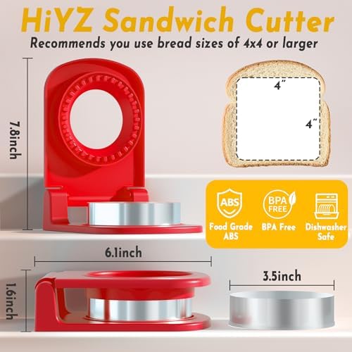 HiYZ Sandwich Cutter and Sealer - Stainless Steel Decruster Sandwich Maker - Peanut Butter and Jelly Crustless Sandwich Bread Pancake Maker Cookie Cutter for Kids Boys Girls-Red and Fruit Picks