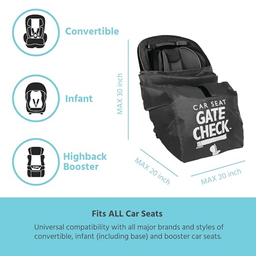 J.L. Childress Gate Check Bag for Car Seats - Travel Bag for Airplane - Includes AIRTAG Holder - Fits All Baby Car Seats, Infant Carriers & Child Booster Seats, Black