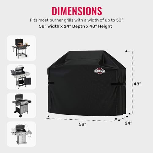 Grill Cover by Grillman, Black, 58 Inch, BBQ Outdoor Grill Covers, Charcoal & Gas Grills, Waterproof, Rip-Proof, Weather-Resistant, Anti-UV, Barbecue Cover for Weber, Genesis, Charbroil, Nexgrill, etc