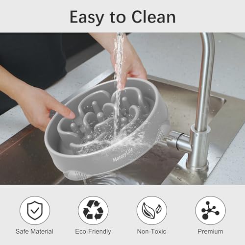 MateeyLife Large Slow Feeder Dog Bowls 2PCS, Anti-Choking Puzzle Dog Food Bowls, Anti-Slip Interactive Feeding Slow Down Eating, Bloat Stop Maze Dishes for Large Breeds 4 Cups Gray&Black