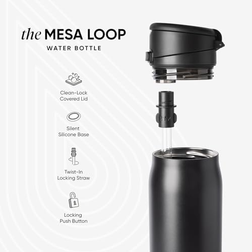 Simple Modern Mesa Loop Water Bottle with Straw | 24oz Cup Holder Friendly Insulated Stainless Steel Bottles for Travel, Sports and School | Midnight Black