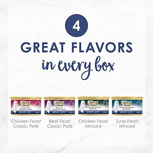 Purina Fancy Feast High Protein Senior Wet Cat Food Variety Pack, Senior 7+ Chicken, Beef & Tuna Feasts - (2 Packs of 12) 3 oz. Cans