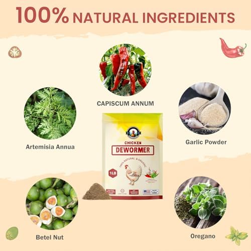 Chicken Dewormer Powder, All-Natural Health Formula, 1LB Pouch, US-Made,Safe for Eggs, Effective for All Ages & Sizes, Chicken Wormer, Poultry Medicine Supplies, Prevents and Relieves Worm