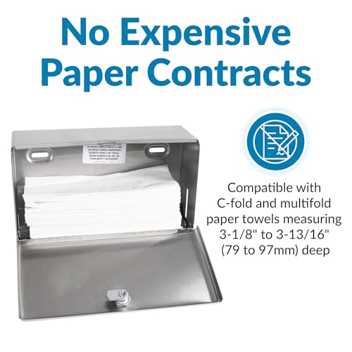 Bobrick Wall-Mounted Paper Towel Dispenser – Stainless Steel, Holds 200 C-Fold or 275 Multifold Towels, Easy Manual Access, ADA Compliant, Ideal for Commercial Bathrooms & High-Traffic Areas (Model B-2621)