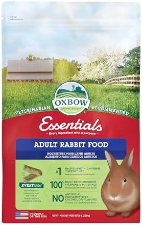 Oxbow Essentials Rabbit Food, Adult Rabbit, Made with Oxbow Timothy Hay, Pet Pellets with Vitamins & Minerals, Small Animal Pet Products, Bunny Supplies, Made in USA, Bunny Food, 5 lb