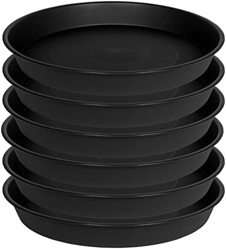 6 Pack of 8 inch Plant Saucer, Heavy Duty Plastic Plant Water Tray, Pebble Tray, Flower Saucers for Indoors, Pot Saucers, Bird Bath Bowls, Plant Dishes for Planter 7"/8" (8", Black)