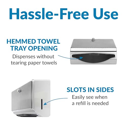 Bobrick Wall-Mounted Paper Towel Dispenser – Stainless Steel, Holds 200 C-Fold or 275 Multifold Towels, Easy Manual Access, ADA Compliant, Ideal for Commercial Bathrooms & High-Traffic Areas (Model B-2621)