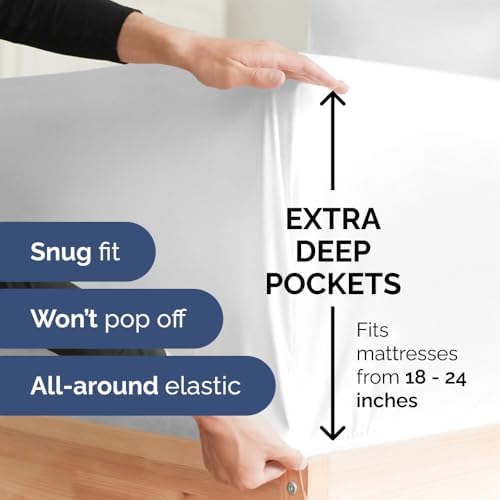 Extra Deep King Sheet Set - 6 Piece Breathable & Cooling Sheets - Hotel Luxury Bedding Set w/18-24 Inch Extra Deep Pockets - Easy & Secure Fit - Super Soft, Wrinkle Free and Comfy - White, King Size