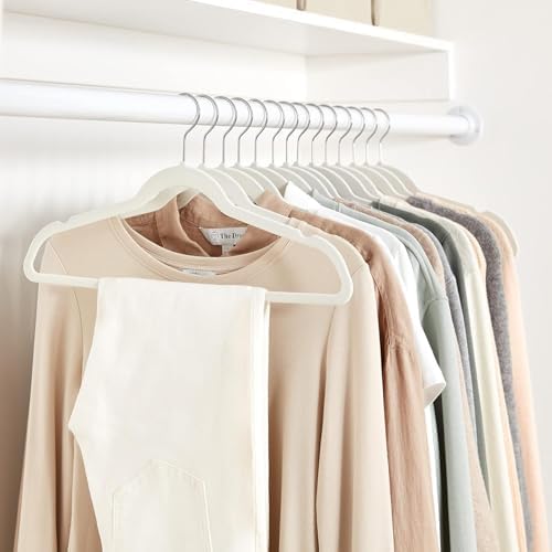 Amazon Basics Slim, Velvet, Non-Slip Suit Clothes Hangers, Ivory/Beige- Pack of 30