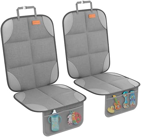 2 Pack Car Seat Protector - 600D Fabric Waterproof Carseat Protector with Thickly Padded to Protect Your Car Seats from Child Seats and Pets (Light Grey)