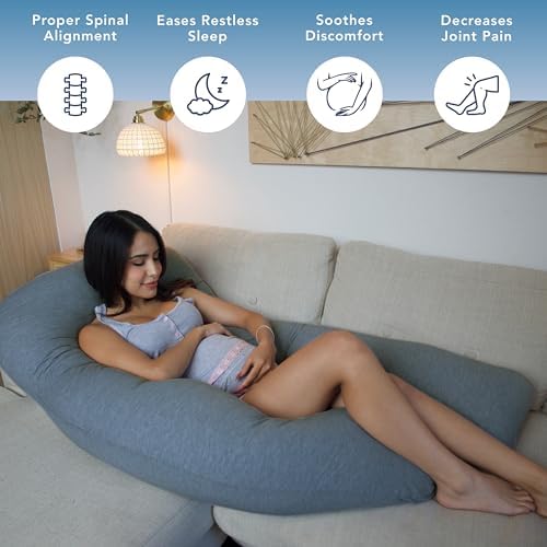 Pharmedoc Pregnancy Pillows, U-Shape Full Body Pillow - Solid – Cooling Removable Cover Dark Grey – Pregnancy Pillows for Sleeping – Body Pillows for Adults, Maternity Pillow and Pregnancy Must Haves
