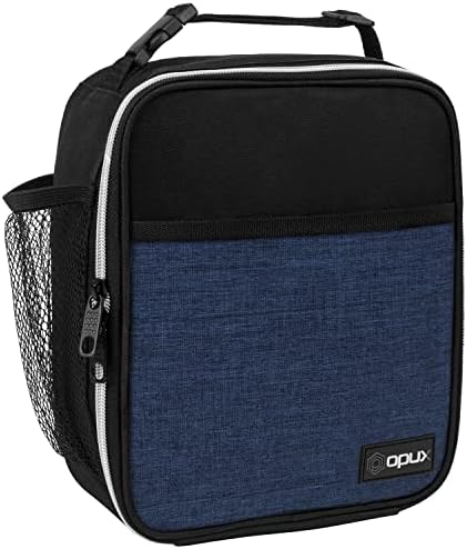 opux Premium Insulated Lunch Box, Soft School Lunch Bag for Kids Boys Girls, Leakproof Small Lunch Pail Men Women Work, Reusable Compact Cooler Tote Lunchbox for Office Adult, Heather Navy