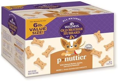 Old Mother Hubbard Wellness P-Nuttier Dog Biscuits, Natural, Training Treats, Peanut Butter Flavor, Mini Size, (6 Pound Box)