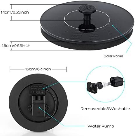 Mademax Solar Bird Bath Fountains Pump, Upgrade 1.4W Solar Fountain with 6 Nozzle, Free Standing Floating Solar Powered Water Fountain Pump for Bird Bath, Garden, Pond, Pool, Outdoor