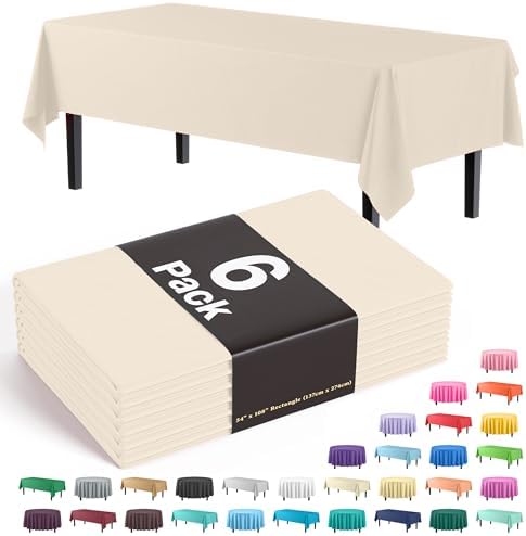 Party Solids 6-Pack Premium Plastic Tablecloth 54in. x 108in. Rectangle Plastic Table Cover - Ivory