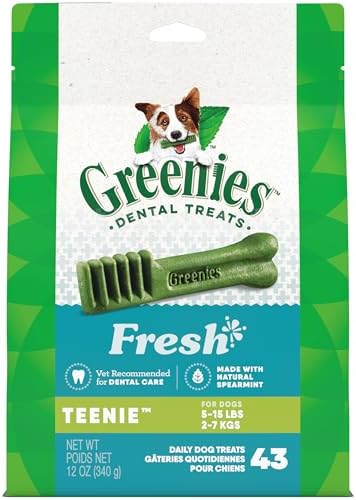 Greenies Teenie Dental Dog Treats, Mint Fresh Flavor, 12 oz. Pack (43 Treats)