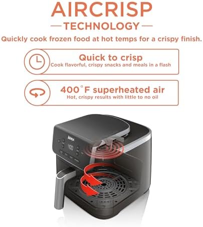 Ninja Air Fryer Pro 4-in-1 with 5 QT Capacity, Air Fry, Roast, Reheat, Dehydrate, Air Crisp Technology with 400F for hot, 120 Volts, Nonstick Basket & Crisper Plate, Grey, AF141