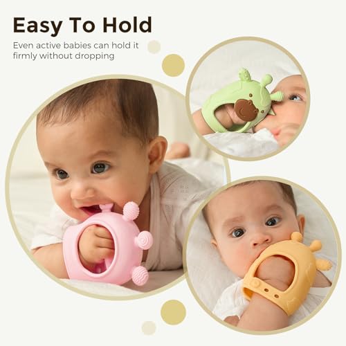 Momcozy Baby Teether Toys | Food Grade Silicone Teething Relief 0-6 Months | Teething Toy 6-12 Months | Baby Essential | Yellow and Blue