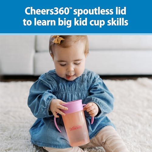Dr. Brown's Milestones Straw to 360° Cup Set, Convertible Toddler Training Cup Set with Interchangeable Silicone Straw and 360 Degree Cup Lids, Pink Coral, 10 oz/300 mL, BPA Free, 9m+, 2 Pack