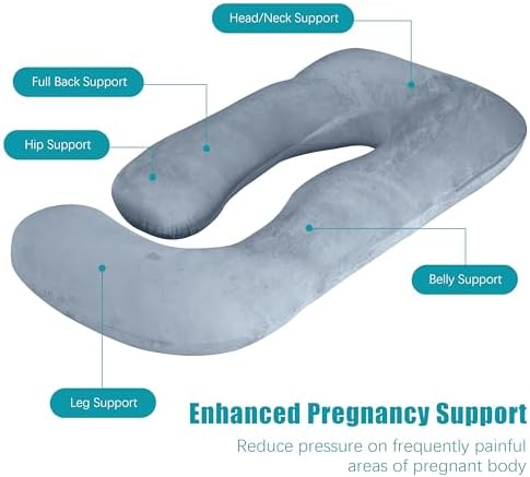 Cute Castle Pregnancy Pillows, Soft U-Shape Maternity Pillow with Removable Cover - Full Body Pillows for Adults Sleeping - Pregnancy Must Haves - Jumbo 57 Inch - Grey