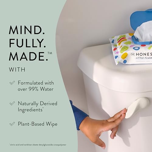 The Honest Company Plant-Based Toddler Flushable Wipes | Designed for Potty Training | 99% Water, Hypoallergenic, EWG Verified, Safe to Flush | Fragrance Free, 126 Count