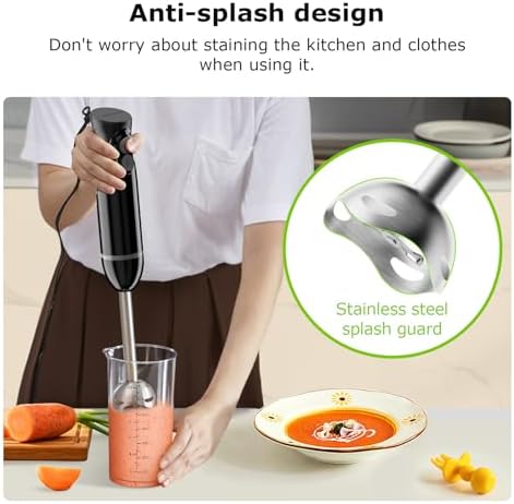 Bonsenkitchen Hand Blender, Immersion Blender with 2 Mixing Speed, Electric Handheld Mixer Portable Stick Mixer with Stainless Steel Blades for Soup, Smoothie, Puree, Baby Food