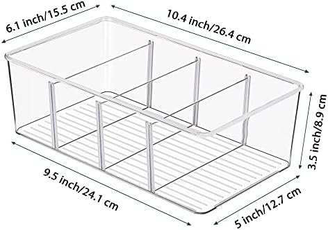 Vtopmart 8 Pack Food Storage Organizer Bins, Clear Plastic Bins for Pantry, Kitchen, Fridge, Cabinet Organization and Storage, 4 Compartment Holder for Packets, Snacks, Pouches, Spice Packets