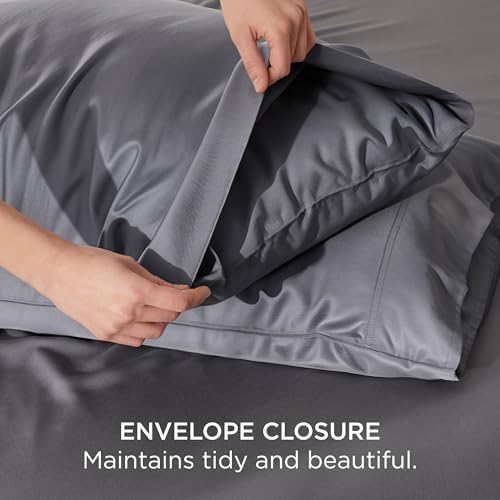 Bedsure Cooling Pillow Cases Queen Size Set of 2, Rayon Derived from Bamboo Cooling Pillowcases for Hot Sleepers, Cool Pillow Covers with Envelope Closure, Gifts, Dark Grey, 20x30 Inches, 2pcs