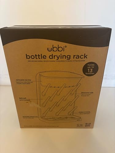 Ubbi Vertical Baby Bottle Drying Rack, Space Saving Countertop Drying Rack Baby Accessory, Taupe