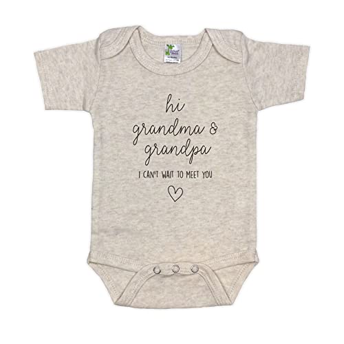 Hi Grandma & Grandpa I Can't Wait To Meet You Pregnancy Announcement Infant Bodysuit - Surprise Gift For Grandparents (Natural)