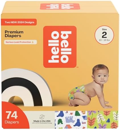 Hello Bello Premium Diapers Size 2, Happy Camper & Live Leaf Love Designs, 74ct Club Box