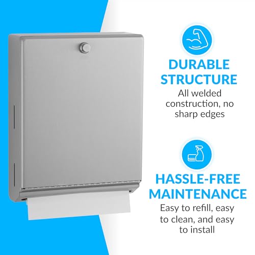 Bobrick B-2620 Surface Mounted Paper Towel Dispenser - Stainless Steel Commercial Bathroom Towel Dispenser with Knob-Latch 400 C-Fold or 525 Multifold Capacity