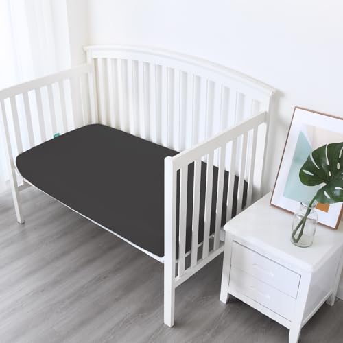 Biloban Crib Sheets Fitted, 2 Pack Crib Sheet Fits for Standard Crib Mattress, Neutral Toddler Bed Sheets for Baby Boys and Girl, Black, 52”X 28”