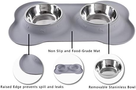 Hubulk Pet Dog Bowls 2 Stainless Steel with No Spill Non-Skid Silicone Mat + Pet Food Scoop Water and Food Feeder Bowls for Feeding Small Medium Large Dogs Cats Puppies ( Gray)