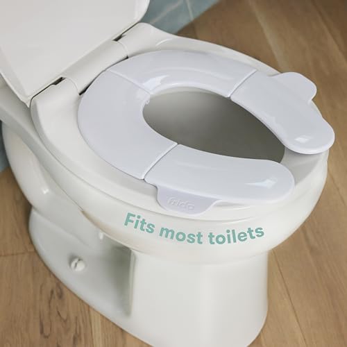 Frida Baby Fold-and-Go Portable Potty Seat for Toilet, Foldable Travel Potty Seat for Toddler, Fits Round & Oval Toilets, Non-Slip Base, Handles, Includes Free Travel Bag