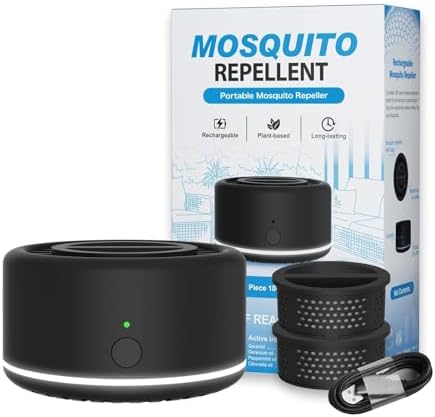Mosquito Repellent Outdoor Patio, Bug Repellent Outdoor Portable Insect Repeller, Rechargeable Mosquito Repellent Device Camping Hiking 2 Refills (Black)