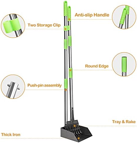 TOOGE Pooper Scooper, Dog Pooper Scooper Long Handle Stainless Metal Tray and Rake for Medium Small Dogs Heavy Duty Pet Supplies to Use for Grass, Dirt or Gravel