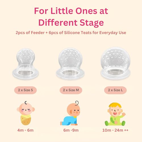 NatureBond Baby Food Feeder/Fruit Feeder Pacifier Nibbler (2 Pack) - Infant Teething Toy Teether Weaning in Appetizing Colors | + Additional Silicone Sacs