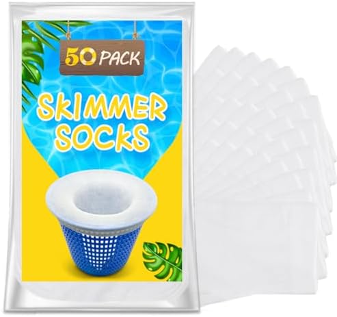 50 Pack Pool Filter Socks for Pool Skimmer, Pool Skimmer Socks for Inground Pool Or Above Ground Pool Filter, Ultra Fine Mesh Screen Liner Skimmer Basket Sock Scum Sock Saver, Debris Leaves Catcher