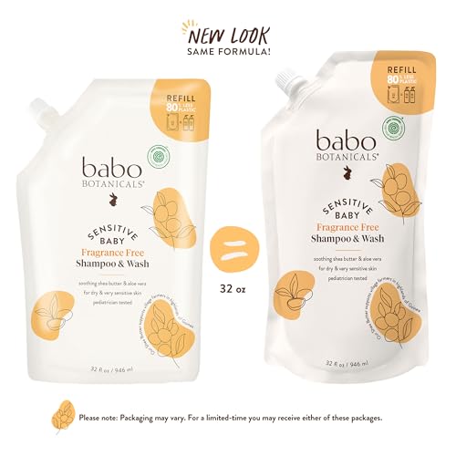 Babo Botanicals Sensitive Baby Fragrance-Free 2-in-1 Shampoo & Wash - Shea Butter, Calendula & Aloe Vera - EWG Verified - Cruelty-Free - Vegan - Pediatrician Tested - For Babies & Kids