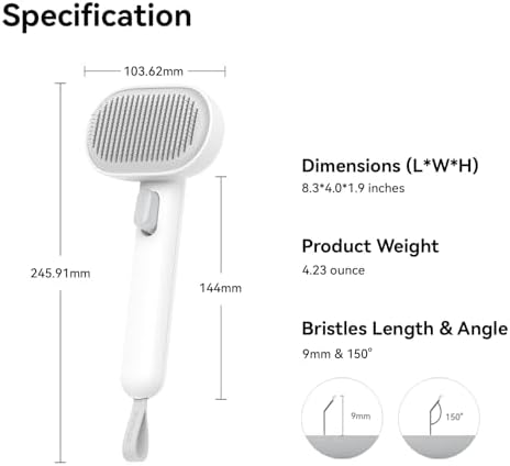 Aumuca Cat Brush for Shedding, Cat Brushes for Indoor Cats, Cat Brush for Long or Short Haired Cats, Cat Hair Brush Cat Grooming Deshedding Brush for Dog Kitten Horse Massage Removes Loose Fur, White