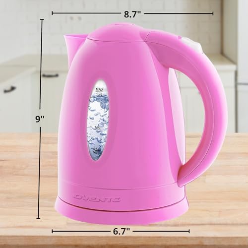 OVENTE Electric Kettle, 1.7L Fast Boiling Water Heater for Coffee or Tea, BPA Free with Water Level Gauge, Auto Shut-Off, Boil-Dry Protection, Indicator Light and Removable Filter, Pink KP72P