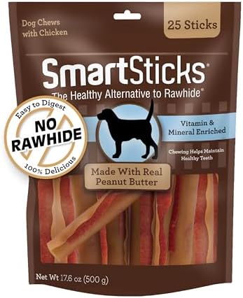 SmartBones SmartSticks With Real Peanut Butter, 25 Count, Treat Your Dog to a Rawhide-Free Chews For Dogs