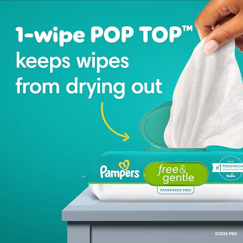 Pampers Baby Wipes, Free & Gentle, Hypoallergenic and Unscented Wipe, 100% Plant Based, Plastic-Free for Babies, 936 Total (12 Flip-Top Packs)