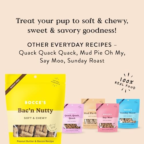 Bocce's Bakery Bac'n Nutty Soft & Chewy Dog Treats, Wheat-Free PB & Bacon Flavored All Natural Limited Ingredient Oven Baked Cookies for Dogs, 12 oz