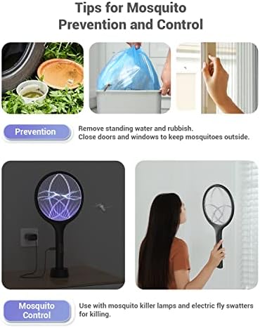 YISSVIC Electric Fly Swatter 4000V Bug Zapper Racket Dual Modes Mosquito Killer with Purple Mosquito Light Rechargeable for Indoor Home Office Backyard Patio Camping