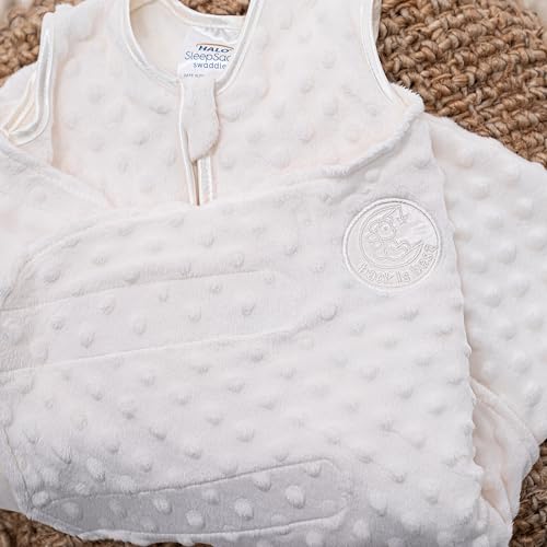 HALO Sleepsack Swaddle, 3-Way Adjustable Swaddle Blanket, TOG 3.0, Velboa Plush Dots, Cream, Newborn, 0-3 Months