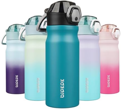 BJPKPK 18oz Insulated Water Bottle With Straw Stainless Steel Double Wall Water Bottles BPA Free Leak Proof Thermos With Lockable Flip Lid And Soft Silicone Spout,Laguna